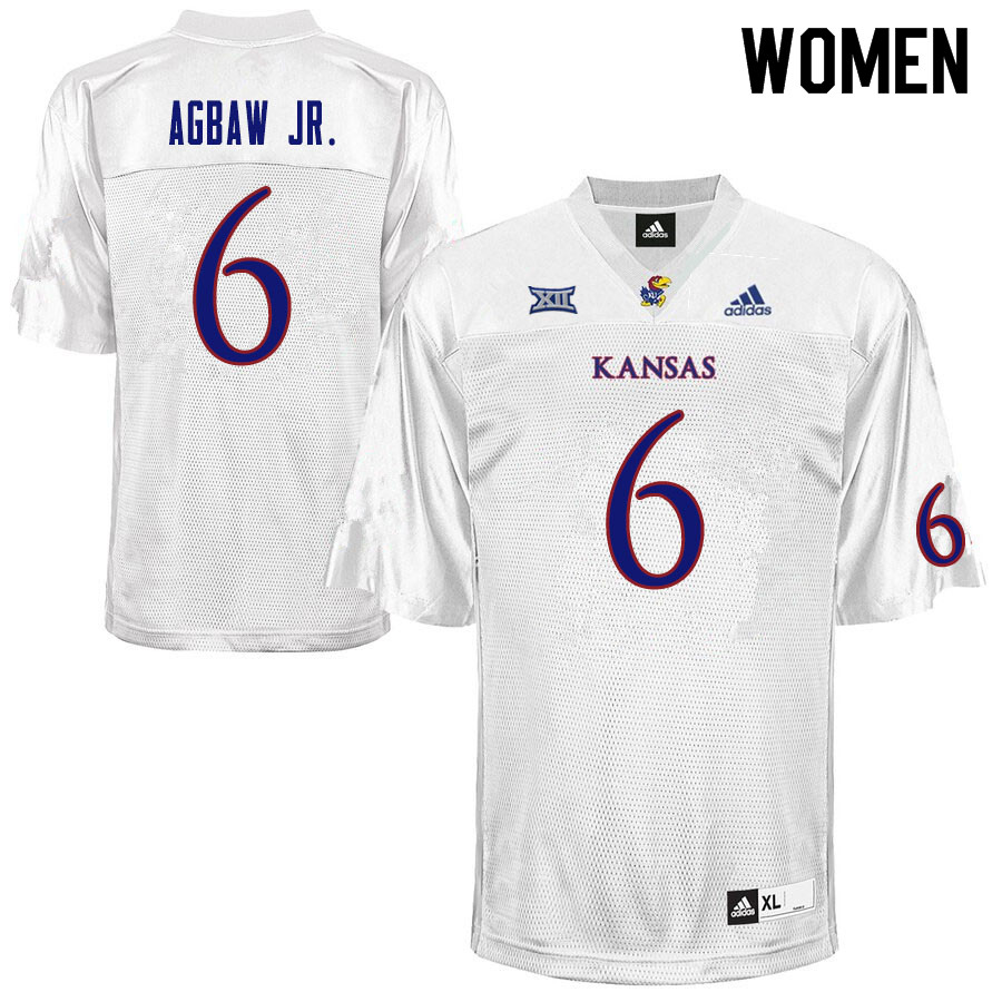 Women #6 Valerian Agbaw Jr. Kansas Jayhawks College Football Jerseys Sale-White - Click Image to Close